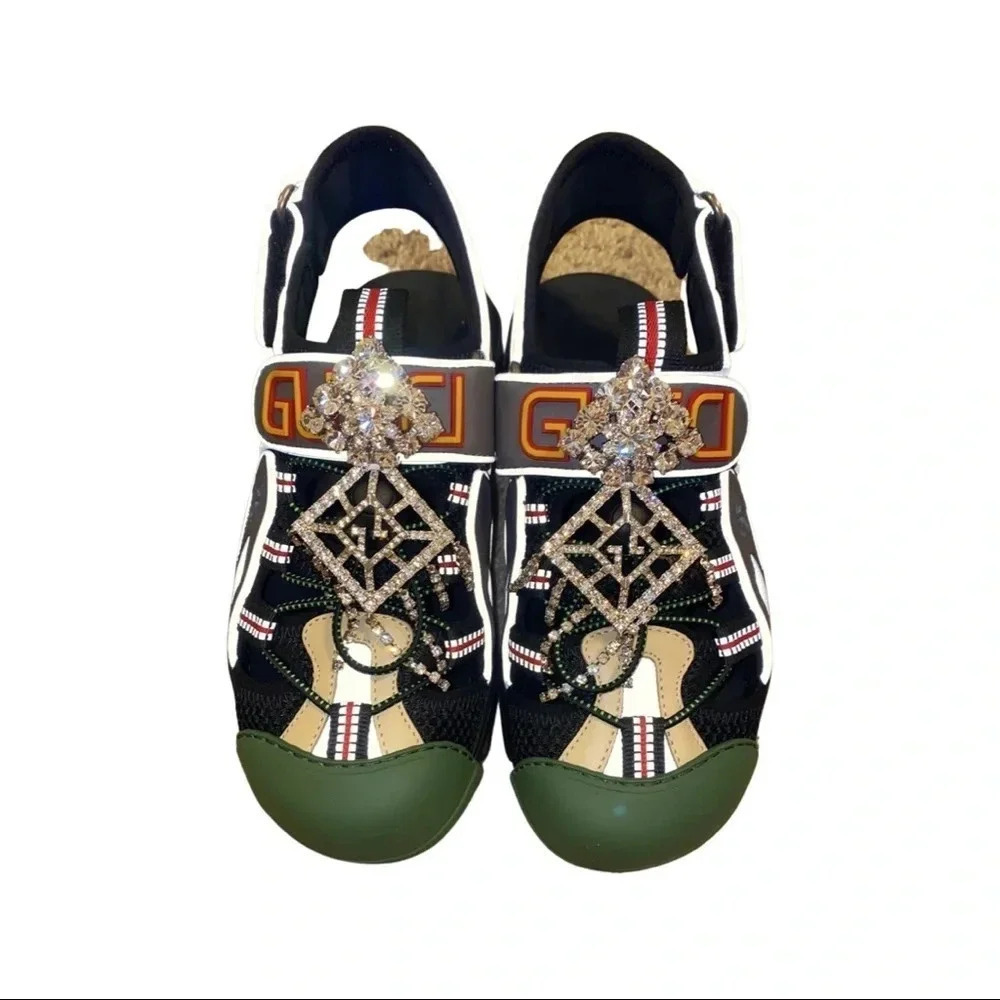 Gucci Leather Mesh Fabric Tinsel Sandals Size 36.5 - Picture 5 of 8